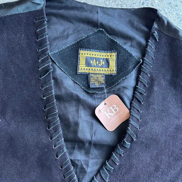 AJ’s Men’s Large Vest Black Suede Leather Snap 90s Western Rodeo Festival - Picture 2 of 5